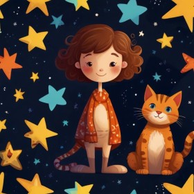 Tela per bambini di Bimba Stella e gattina Stellina